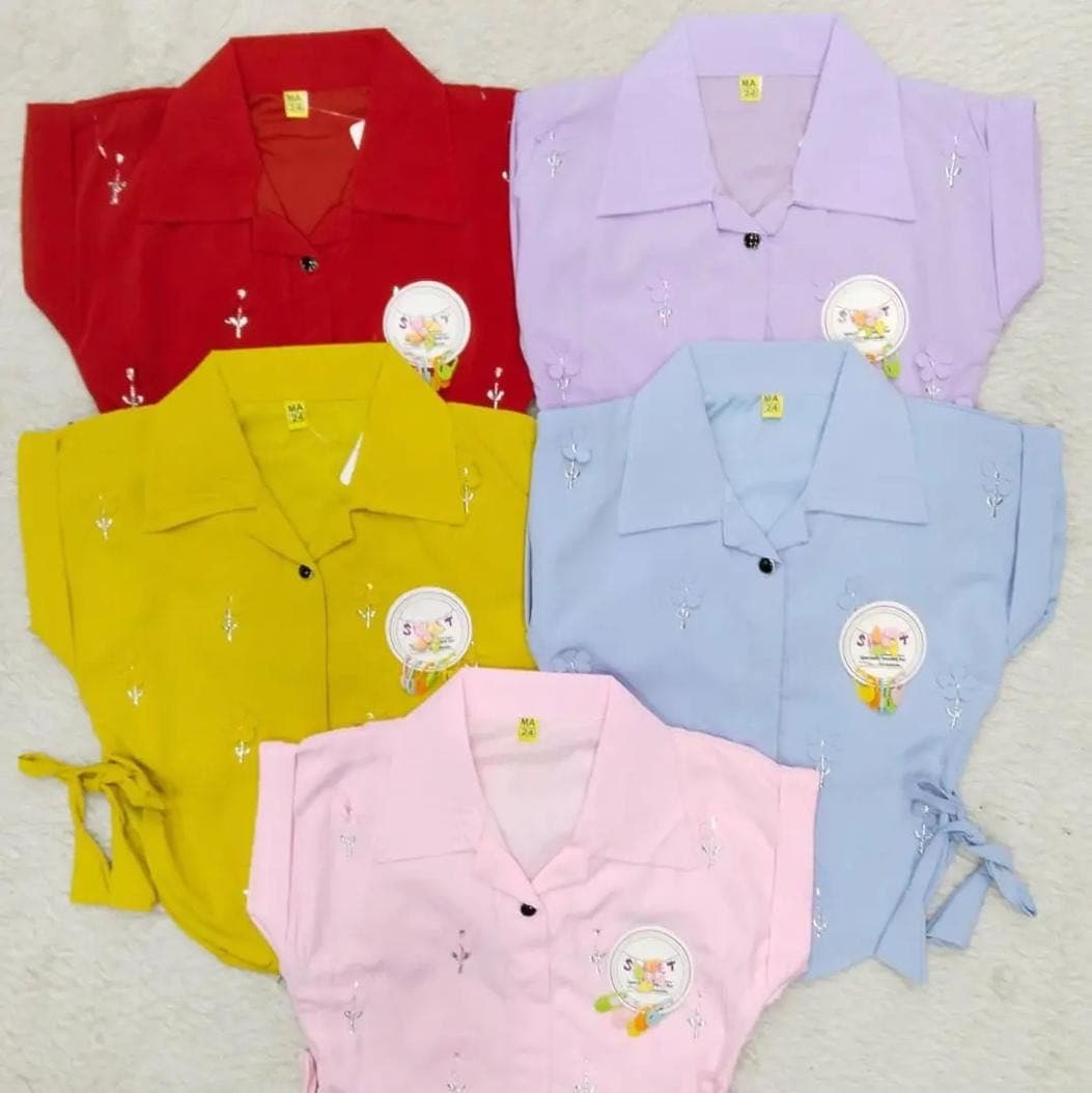 Girls Short-Sleeve Button-Up Top