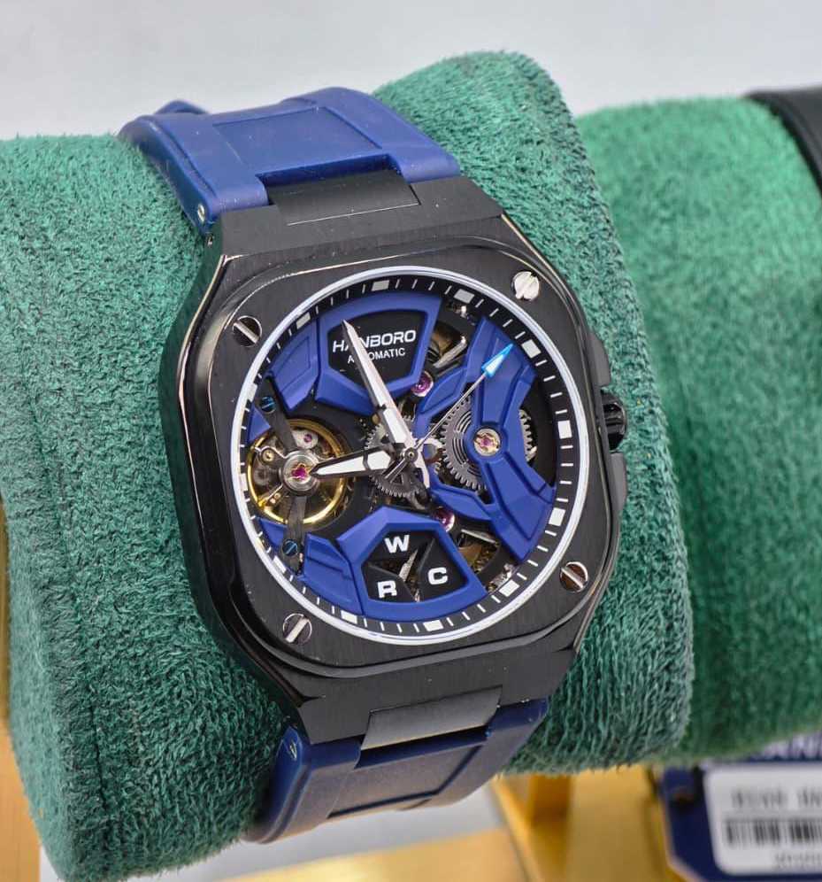 Hanboro Blue Skeleton Automatic Luxury Watch